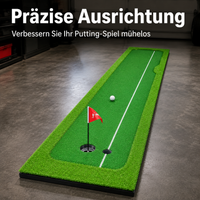 300cm Putt Mat with Artificial Turf, Non-Slip Golf Mat for Indoor Training, Portable, Realistic Grass Texture, Practice Holes, Flags