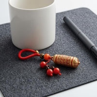 Gold-Tone Lacquered Brass Charm Bead-Like Cylindrical Charm Chinese-Character Style Text Brass Charm