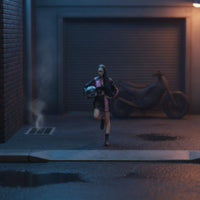 Motorcycle Girl Figurine Color-Printed Running Girl Figure Miniature with Helmet Tiny Scale Figure Model Compact for Collectors