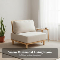 Armless Wooden Couch Wabi-Sabi Aesthetic Upholstered Settee Nordic Inspired Sturdy Construction for Homeowners, Students, Study