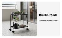 2-Tier Rolling Flower Rack With Wheels Utility Trolley Space-Saving