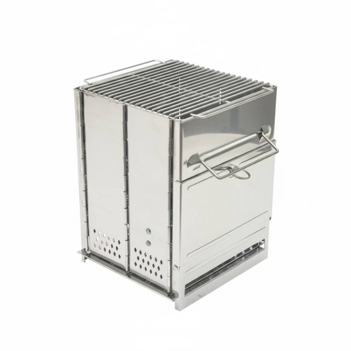 Foldable Outdoor Grill Easy Assembly Stainless Steel Briquettes Grill Anti-Scald Handles Outdoor Cooking Gear for Hikers, Camping, Backyard