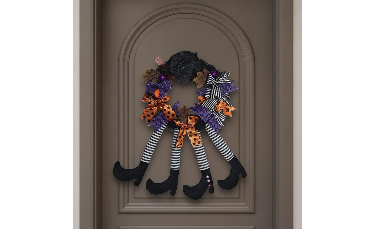 Wreath with Witch Legs Striped Door Wreath Easy to Hang Wall Hanging for Entryway