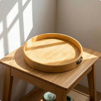 Bamboo round Tray with Handles Round Bamboo Serving Tray Shallow for Homeowners