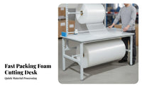 Packing Table with Cutter Stainless Metal Surface Packing Cushioning Dispenser Table Heavy-Duty Anti Workbench for Packers, Mailroom, Workshop