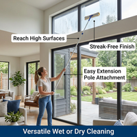Window Cleaner Long Handle, Cleaning Kit Window Scrubber, Microfiber Window Scrubber Combo, Extendable Window Cleaning Kit