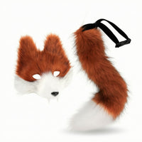 2 Pieces Animal Mask and Tail Set Furry Mask Soft for Dress-up Parties