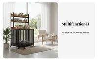 Large Dog Cage with Storage Heavy Duty Crate Reinforced Metal Frame Slide-out Trays Lockable Wheels Suitable for Living Room Bedroom Entryway
