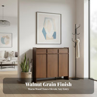 Walnut Color footwear storage single piece with Bench Multi-Functional Entryway Cabinet with Doors paded Seat Household Furniture Stable Construction for Families, homeowners, Adults, Hallway, Mudroom, Living Room, Bedroom