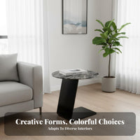 Curved Side Table with Real Marble Top Sturdy Carbon Steel Frame Sleek End Table Space-saving Design Suitable for Homeowners Apartment Dwellers Living Room Bedroom Home Office