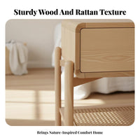 Nightstand with Storage Rattan Design Single-Drawer Stand with Woven Shelf