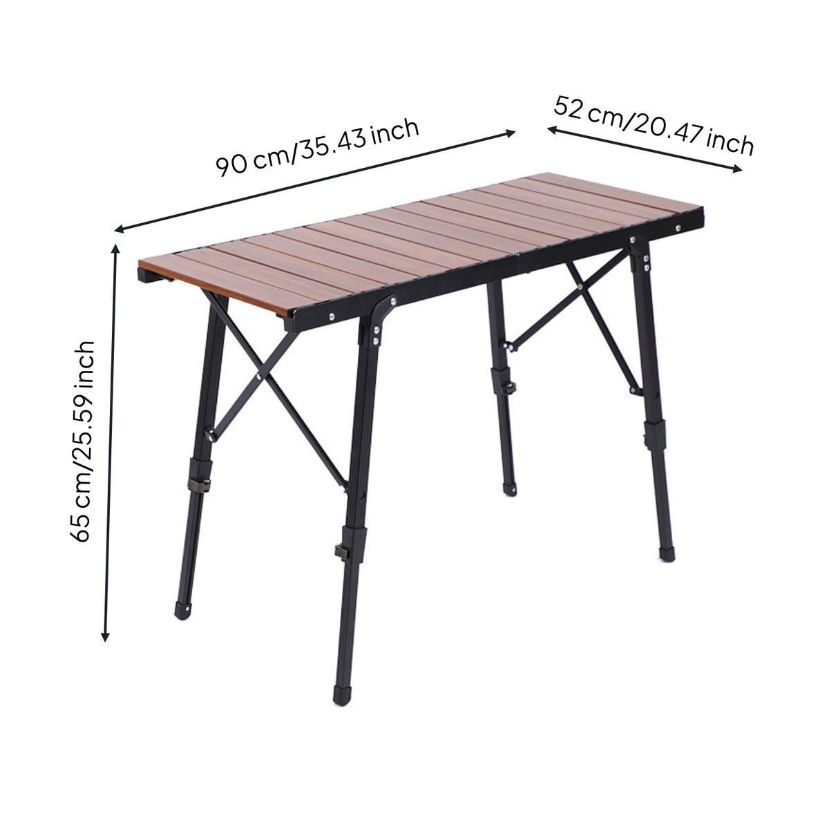 Adjustable Height Table Compact Table with Slatted Tabletop Easy to Set up for Campers, Patio