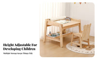Multi-Functional Wooden Kids Table and Chair Set Solid Wood Adjustable Height Toddler Desk and Stool Child-Friendly Design Children's Art Table with Paper Roll Long-Lasting Construction for Toddlers, Kindergarteners, Parents, Nursery, Daycare, Classroom