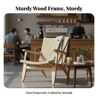 Woven Rope Lounge Chair Sturdy Wood Frame Indoor Furnishing Foldable Design Floor Protection for Cafe Owners, Adults