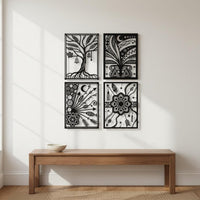 4 Pieces Abstract Line Wall Dimensional Art Shadow Effect Black Metal Wall Art Rust Resistant for Living Room, Bedroom