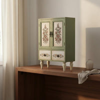 Vintage Floral Jewelry Cabinet Solid Wood for Living Room