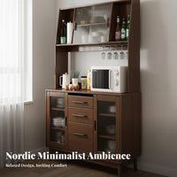 Wooden Buffet Cabinet Modern Simple Design Dining Room Sideboard with Glass Doors Multi-Functional Standing Tea Cabinet for Renters, Home, Hallway