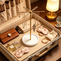 Gold Rotating Jewelry Display Stand for Necklaces, Bracelets, and Earrings