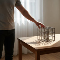 Hollow Cube Sculpture Modern Minimalist Geometric Sculpture Compact Size