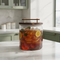 Glass Beverage Dispenser with Spigot Transparent Design Glass Spigot Dispenser Cold Drink Jar with Wooden Stand Easy to Clean