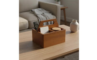 Multi-Compartment Storage Box Sturdy Wood Construction Handled Desktop Carrier