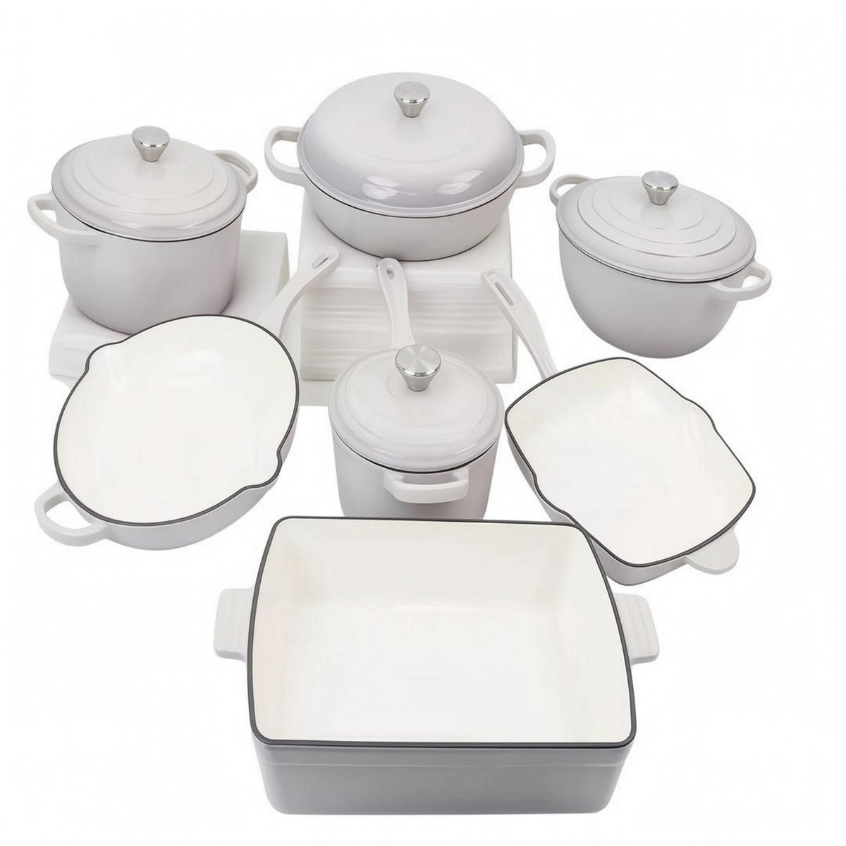 7 Pieces Cast Iron Cookware Set Even Heating Enameled Cast Iron Cookware Set Stovetop Cooking
