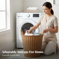 With Handles Wovendesign Plastic Bin Large Capacity Ventilated Plastic Basket Stylish Appearance Laundry Hamper Breathable Design for Families, Homeowners, Students, Bedroom, Bathroom, Dorm Room, Nursery