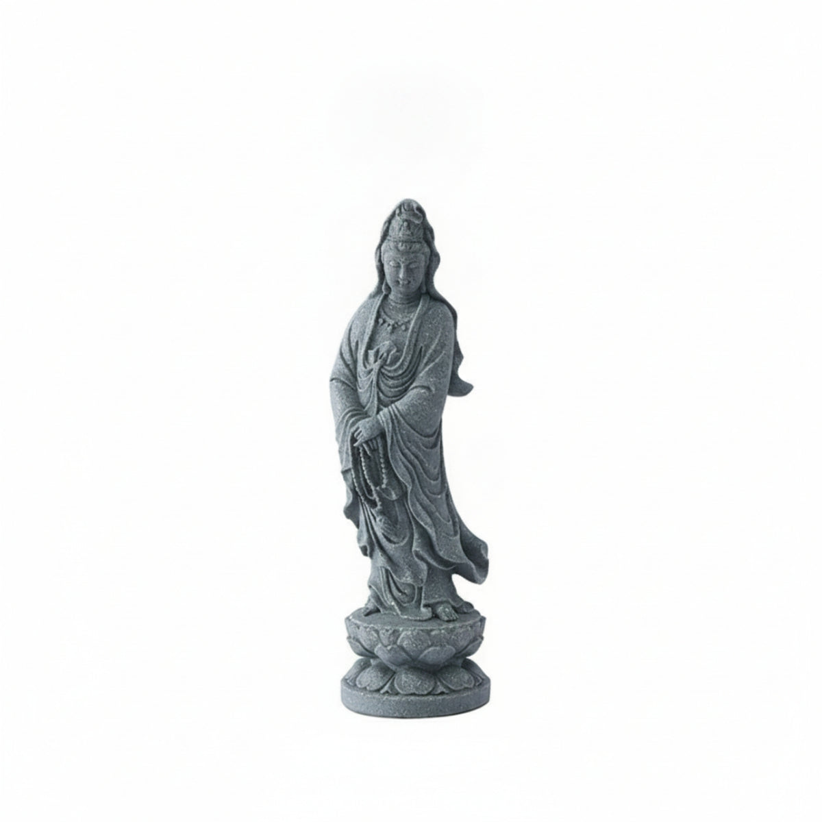 Zen Garden Ornament Draped Robes Stone-Gray-Gray Buddha Statue Textured Base