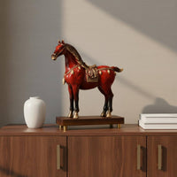 Auspicious Horse Sculpture Good Luck Gift Home Decor Gold Accents for Office