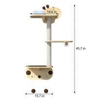 Cat Shelf and Climbing Frame with Perch and Bed, Solid Wood Wall-Mounted Shelves Sleeping for Large Indoor Cats, Sisal Rope Scratching Station