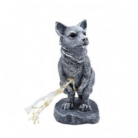Lighted Dog Statue Gray Finish Yard Ornament LED Lights Garden Decor for Patio