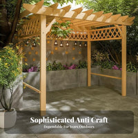 Wooden Trellis Pavilion with Furniture Includes Table and Chairs Freestanding Pergola Sturdy Wood Construction Gazebo for Courtyard, Backyard
