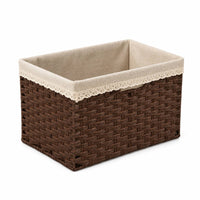 Woven Basket with Textile Textile-Lined Open-Top Tabletop Organizer Decorative