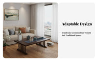 New Chinese Aesthetic 2-Tier Coffee Table Minimalist Design Two-Tier Low Table Wood Grain Finish Living Room Furniture Sturdy Construction for Tea Enthusiasts, Small Apartment Dwellers, Office Managers, Balcony