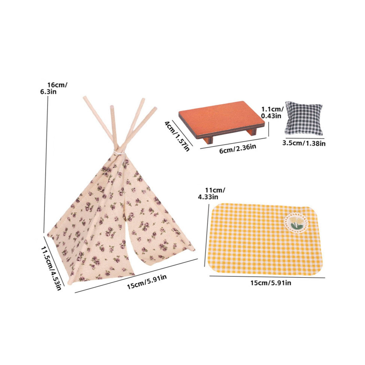 DIY Mini Teepee Kit Handmade 1:12 Scale Dollhouse Tent for Hobbyists, Collectors