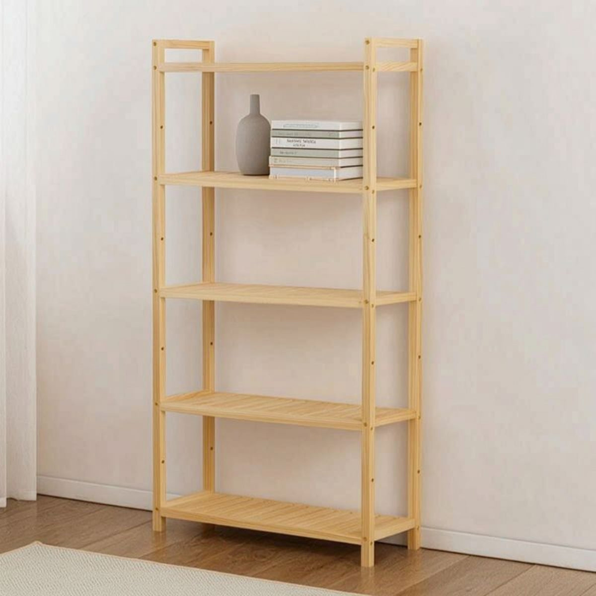 Wooden Storage Rack Floor-Standing Bathroom Storage Shelving Unit Open-Frame Slat Shelf for Small Apartments, Washroom, Bedroom