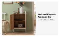 Bedside Table with Woven Door Distressed Finish Bedside Cabinet with Woven Door Vintage Design Farmhouse design for Living Room