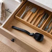 Fold-Flat Spoon Black Handle Portable Utensil Set Lightweight
