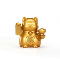 Welcoming Cat with Prosperity Ingot Brass Tabletop Auspicious Cat for Business Owners, Collectors, Cashier Counter, Office Desk