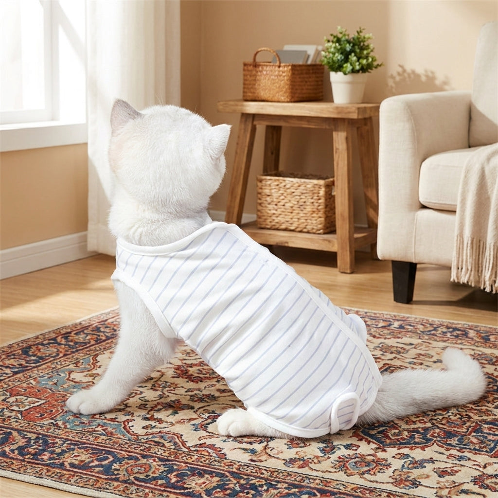 Cat Recovery Suit with Short Sleeves, Pullover Post-Surgery Wear for Anti Licking, Four-Leg Cat Surgery Recovery Suit in a Casual Unisex Style