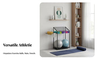 Space Saving Fitness Ball and Mat Rack Large Capacity Fitness Mat Storage Rack Sturdy & Long-Lasting Home Gym Storage Cart Mobile Design
