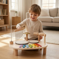 Wooden Music Station Tabletop Percussion Board Sensory Toy with Wind Chimes Educational for Toddlers, Kids, Playroom, Nursery