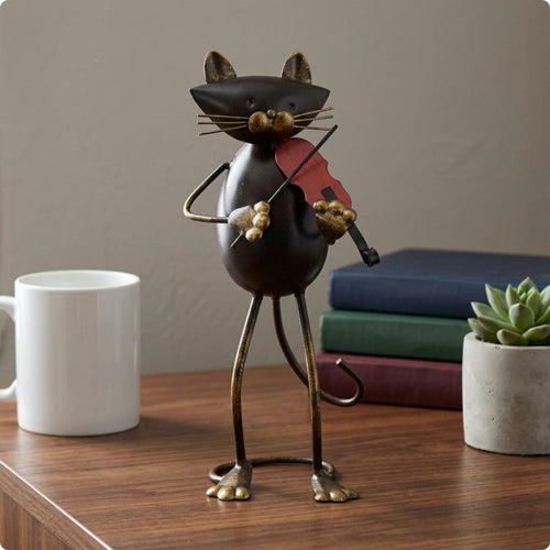 2 Pieces Jazz Feline Figurine Creative Musician Feline Sculpture Modern for Desk