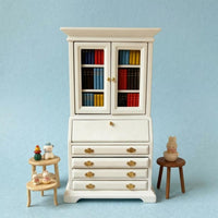 Miniature Bookcase Cabinet White Painted 1:12 Scale Cabinet Double-Door Mini Display Case