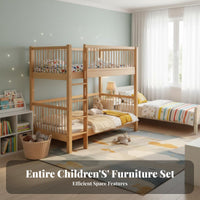 Solid Wood Bunk Bed Guardrail Wooden Bunk Bed Sturdy Construction Bedroom Furniture for Teenagers, Guests, Small Room, Dormitory, Apartment