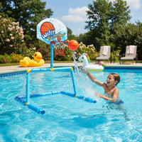 Buoyant Basketball Hoop and Soccer Goal Material Pool Basketball Soccer Game Puncture-Resistant Inflatable Pool Game Set for Kids, Backyard