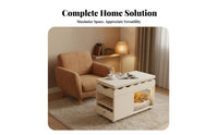 Rolling elevatingTop End Table with Pet Condo Space-Saving Indoor Feline House Rounded Corners for Small Areas, Living Room