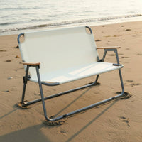 Portable Camping Chair Foldable Folding with Wooden Armrests No Assembly Required Beach Outdoor Chair for Anglers, Patio