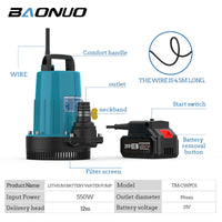 Lithium Battery Submersible Pump for Aquarium Water Change and Garden Watering