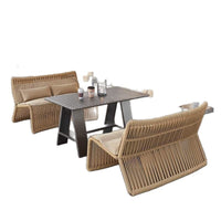 Outdoor Rattan Sofa Set with Umbrella, U-Shape, Aluminum and Iron Frame